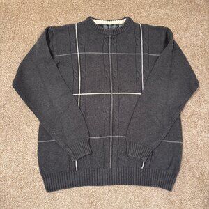 Mens XL OSCAR DE LA RENTA Gray Cable Knit Long Sleeve V-Neck Pullover Sweater